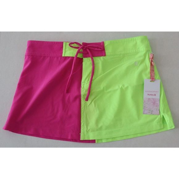 LoveShackFancy x Hurley Women's Sz L Neon Solid Blocked Boardie Swim Skirt $75 - Picture 1 of 10
